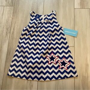 NWT Cotton Pink Blue and White Chevron Shift Dress with Star Appliqué, size 18M